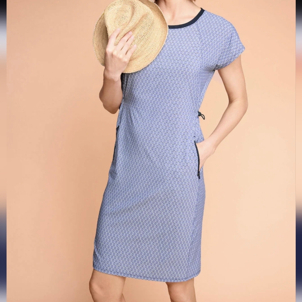 Talbots Blue Printed Sleeveless Woven Lightweight Bungee Cord Travel Dress